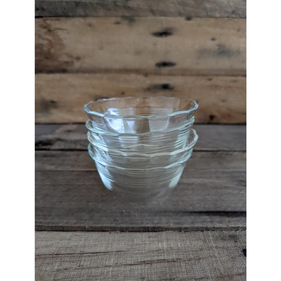 Vtg Set of 4 Pyrex Clear Glass Scalloped Edge 3 Ringed Custard Cups #463 - 6 oz - Picture 3 of 8